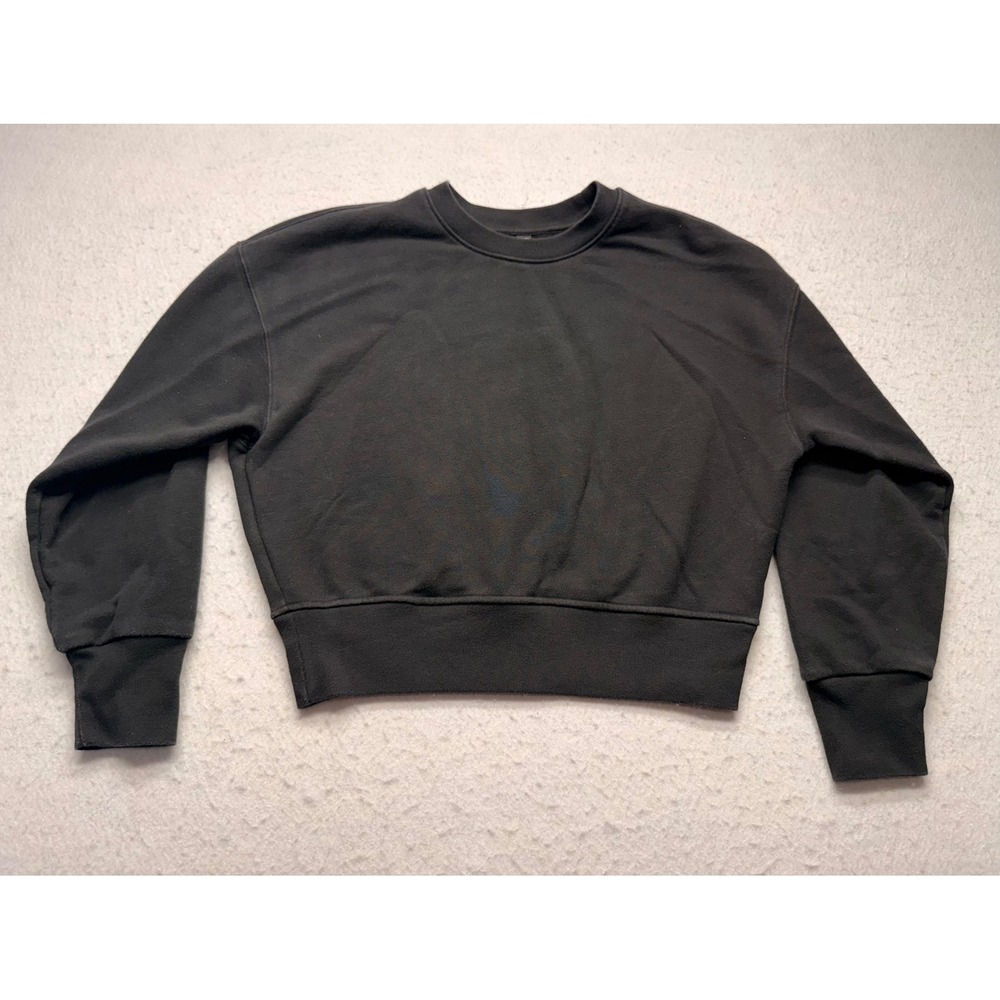Uniqlo Women XXS Black Cropped Sweatshirt French Terry Boxy Pullover